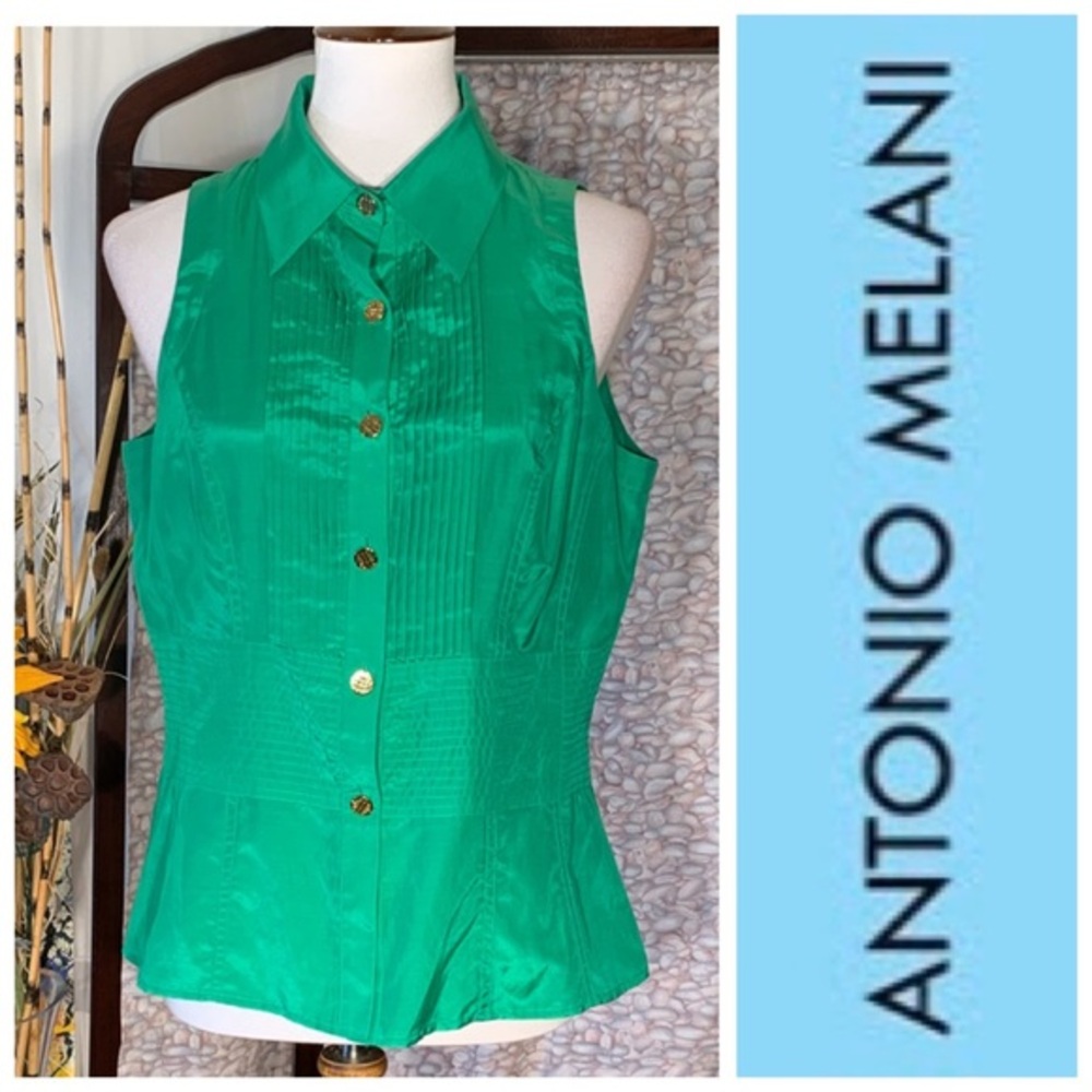 Antonio Melani lime green sleeveless blouse.